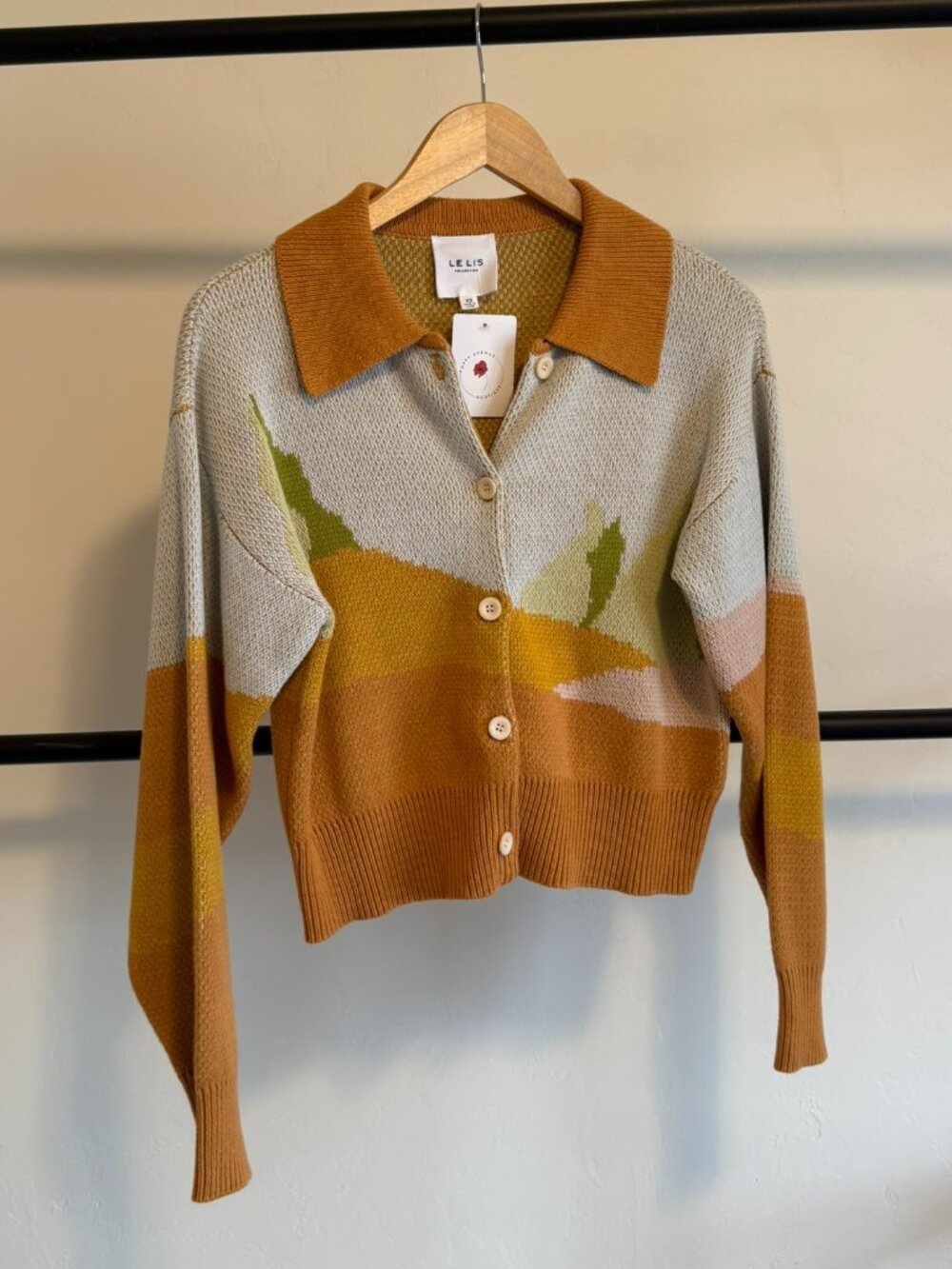 NWT Le Lis Collection Boutique Button Down Landscape Cardigan Sweater XS